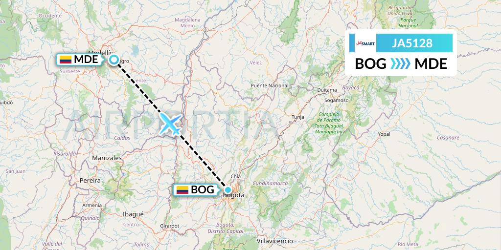 JA5128 JetSMART Flight Map: Bogota to Medellin