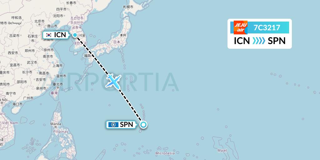 7C3217 Jeju Air Flight Map: Seoul to Saipan