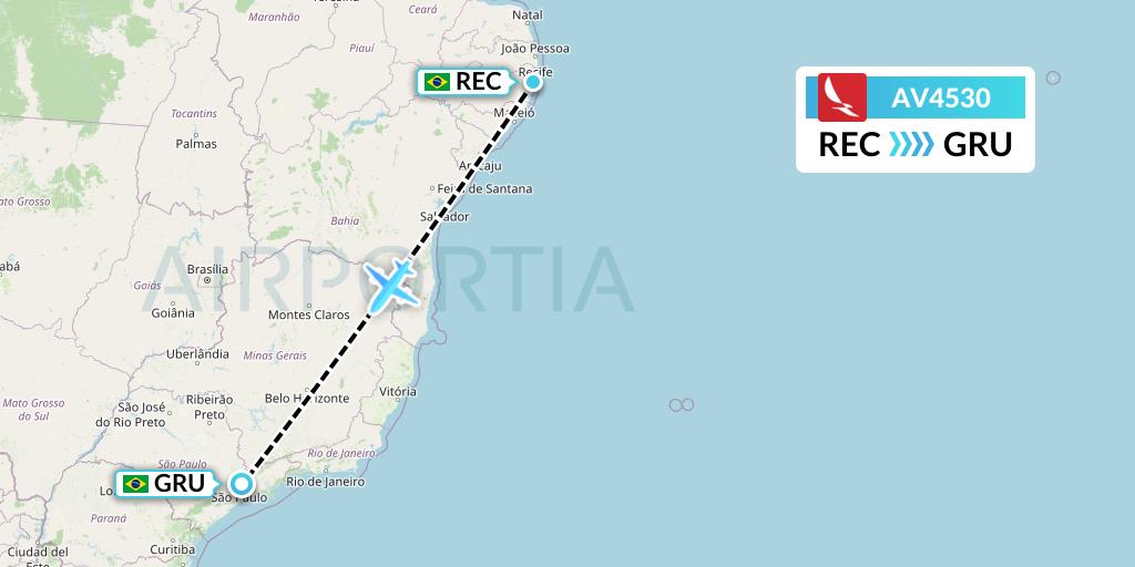 AV4530 Avianca Flight Map: Recife to Sao Paulo