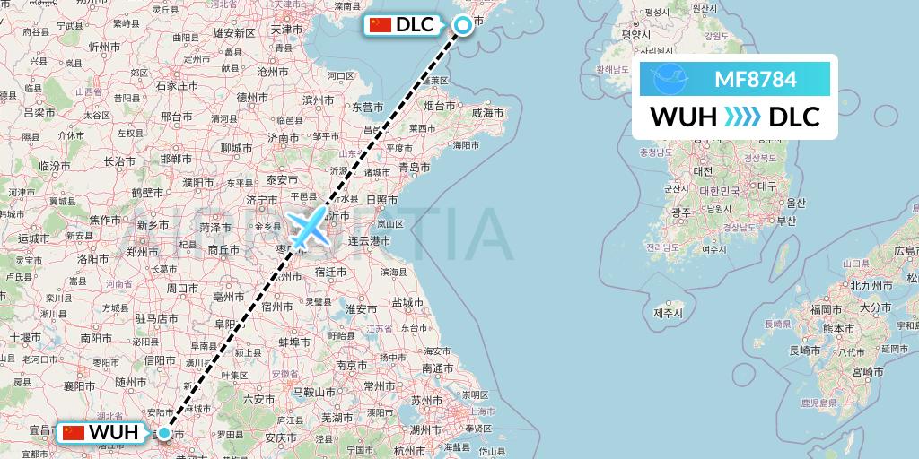 MF8784 Xiamen Airlines Flight Map: Wuhan to Dalian