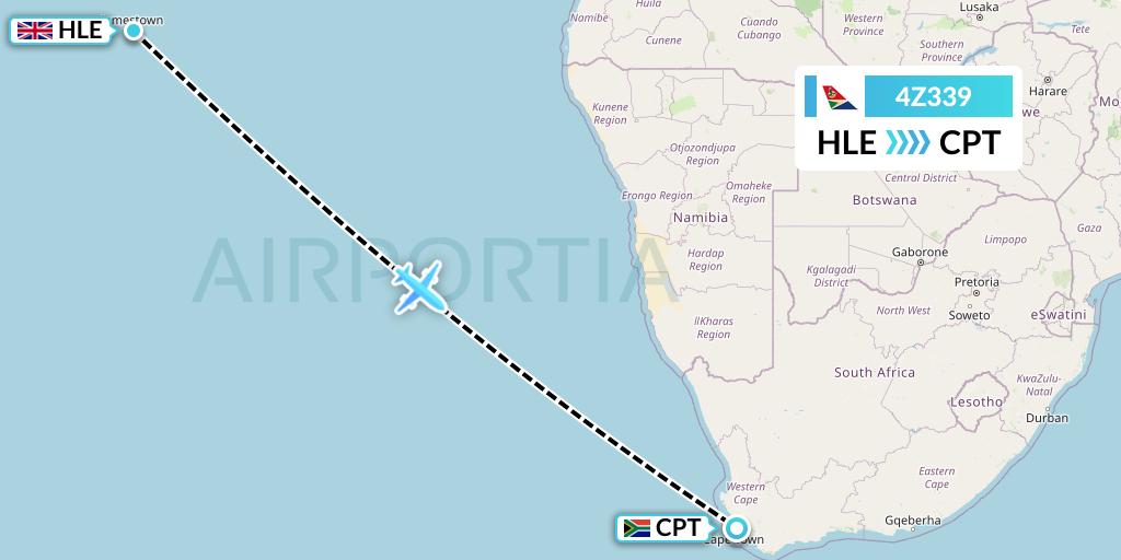 4Z339 Airlink Flight Map: Saint Helena to Cape Town