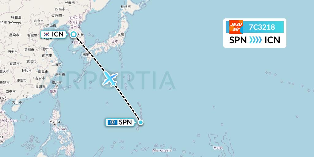 7C3218 Jeju Air Flight Map: Saipan to Seoul