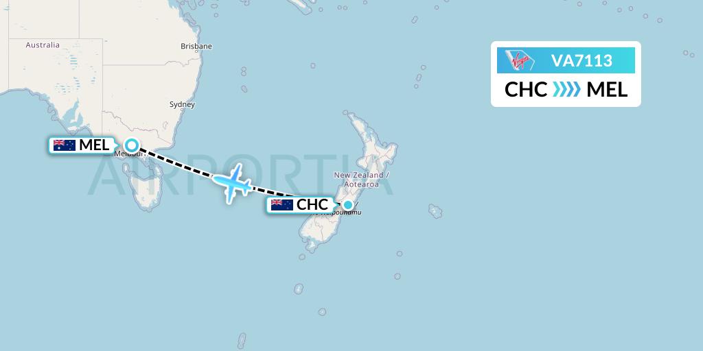 VA7113 Virgin Australia Flight Map: Christchurch to Melbourne