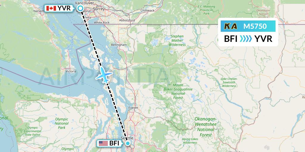 M5750 Kenmore Air Flight Map: Seattle to Vancouver