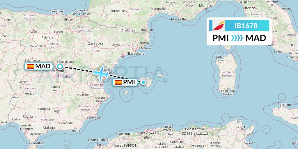 IB1678 Iberia Flight Map: Palma de Mallorca to Madrid