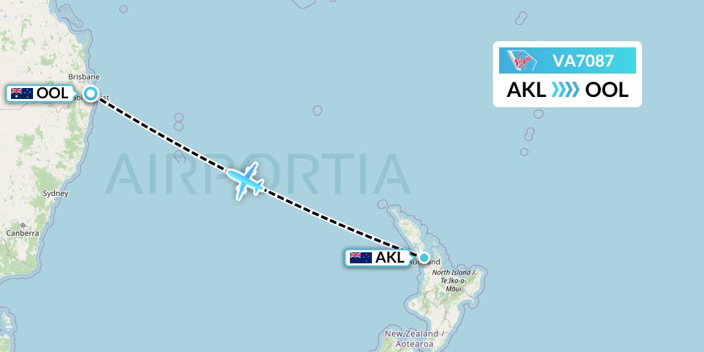 VA7087 Virgin Australia Flight Map: Auckland to Gold Coast