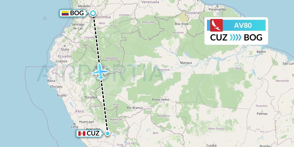 AV80 Avianca Flight Map: Cusco to Bogota