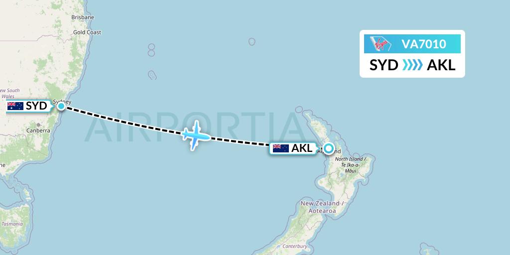 VA7010 Virgin Australia Flight Map: Sydney to Auckland