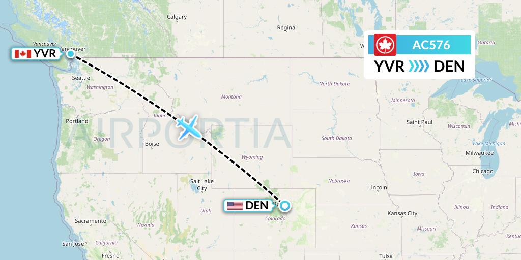 AC576 Air Canada Flight Map: Vancouver to Denver