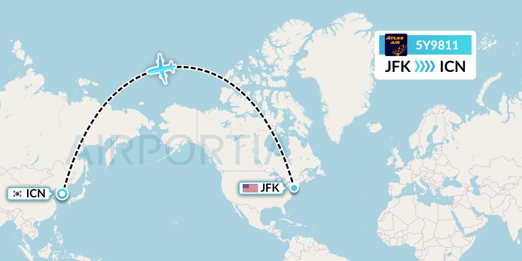 5Y9811 Atlas Air Flight Map: New York to Seoul