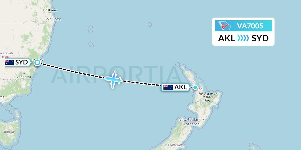 VA7005 Virgin Australia Flight Map: Auckland to Sydney