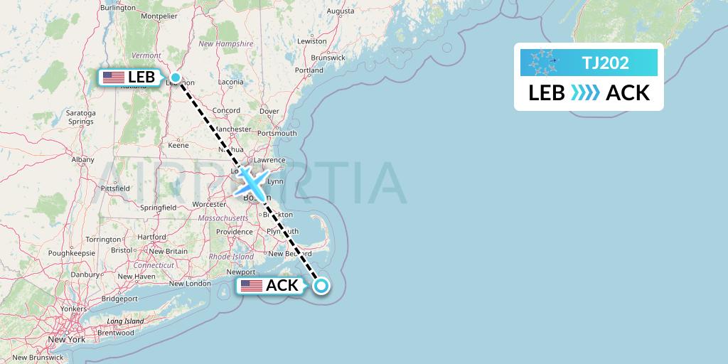 TJ202 Tradewind Aviation Flight Map: Lebanon to Nantucket