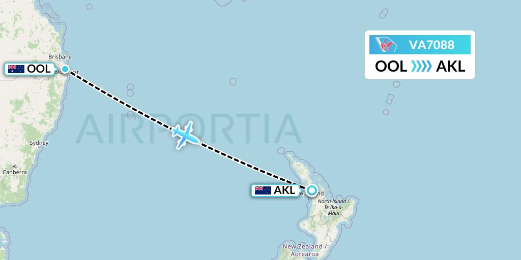VA7088 Virgin Australia Flight Map: Gold Coast to Auckland