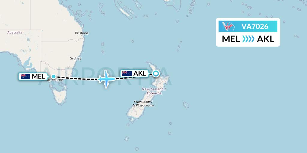 VA7026 Virgin Australia Flight Map: Melbourne to Auckland