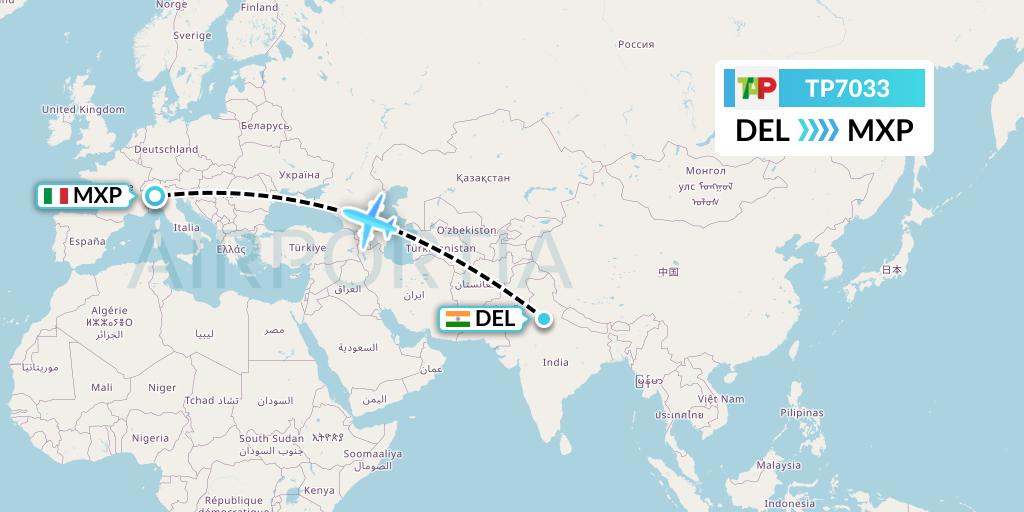 TP7033 TAP Portugal Flight Map: Delhi to Milan