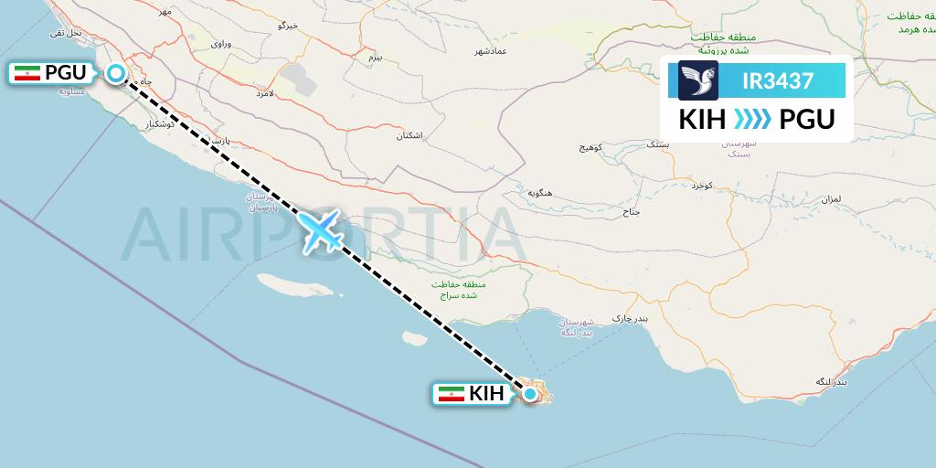 IR3437 Iran Air Flight Map: Kish Island to Assaluyeh
