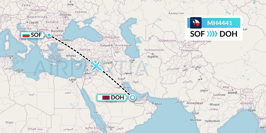 MH4441 Malaysia Airlines Flight Map: Sofia to Doha