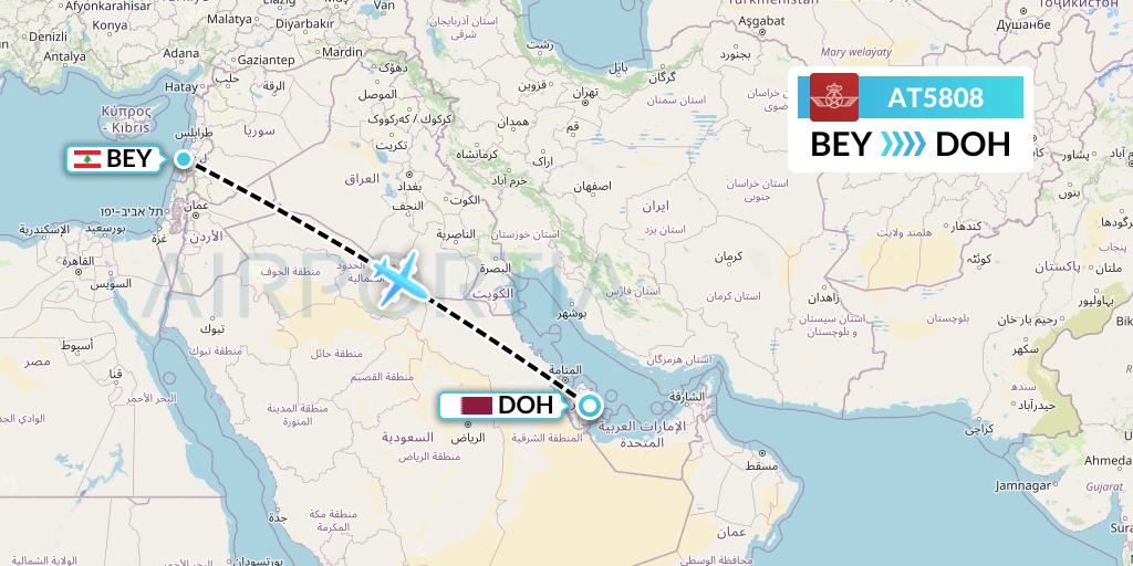 AT5808 Royal Air Maroc Flight Map: Beirut to Doha