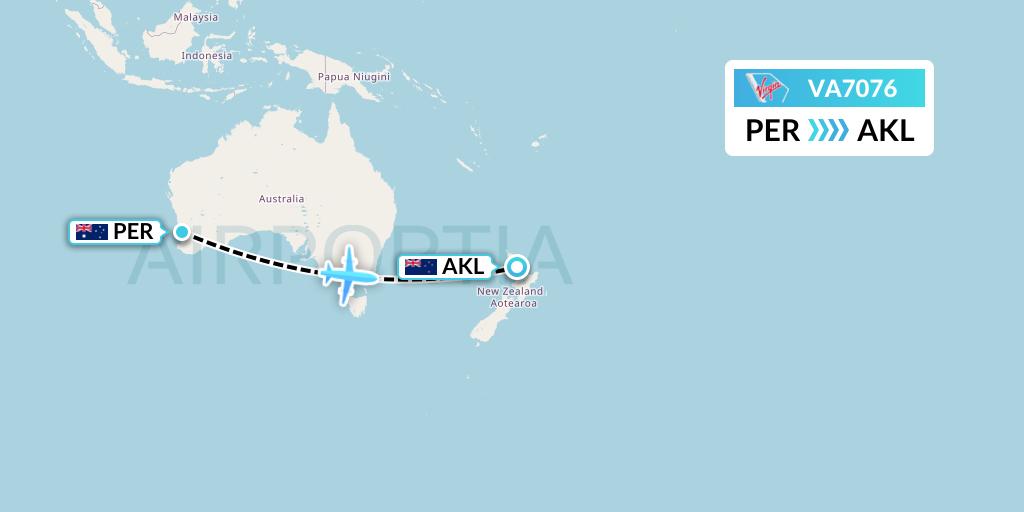 VA7076 Virgin Australia Flight Map: Perth to Auckland