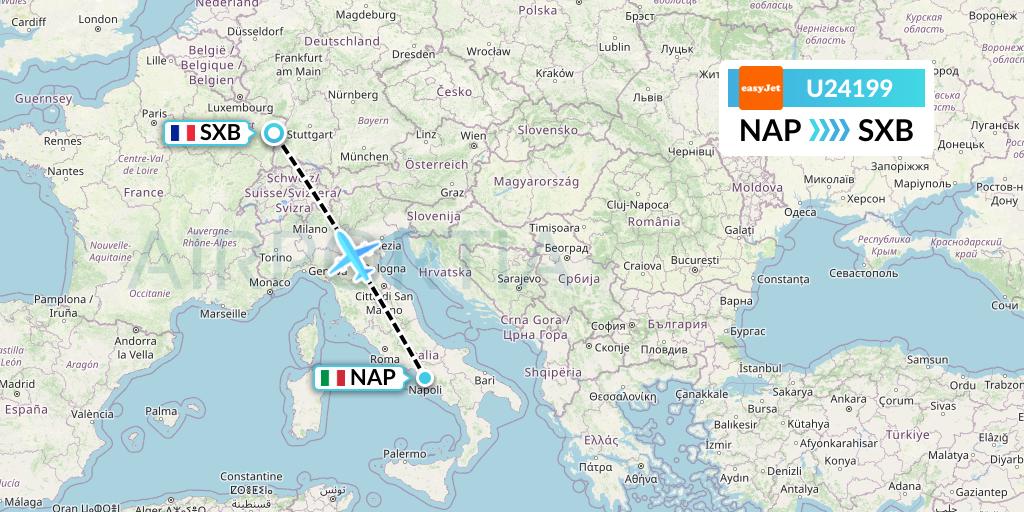 U24199 EasyJet Flight Map: Naples to Strasbourg