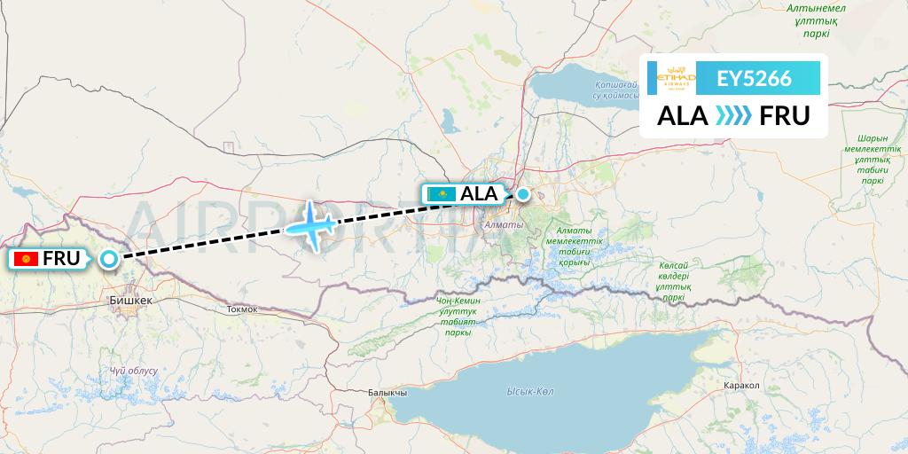 EY5266 Etihad Airways Flight Map: Almaty to Bishkek