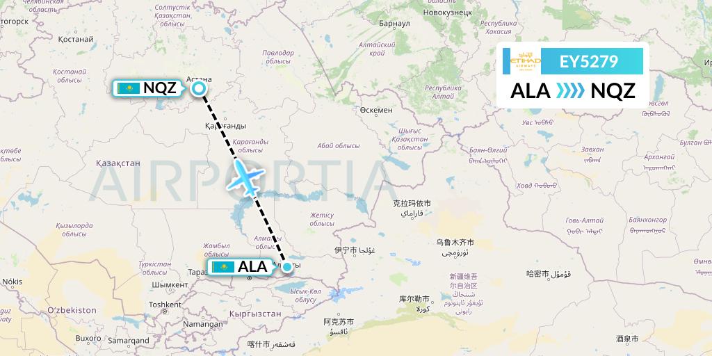 EY5279 Etihad Airways Flight Map: Almaty to Astana