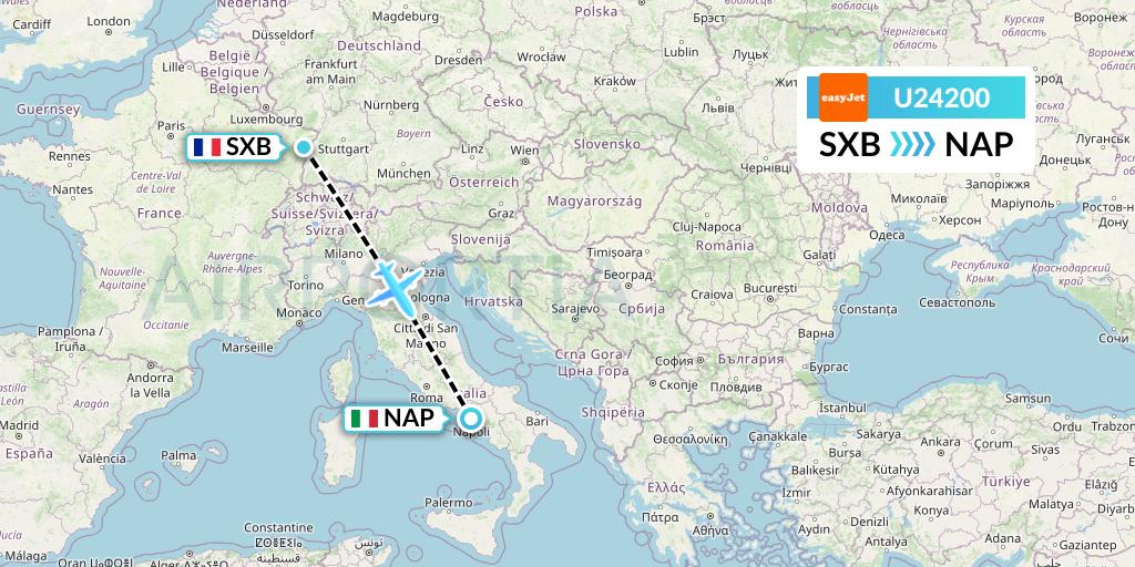 U24200 EasyJet Flight Map: Strasbourg to Naples