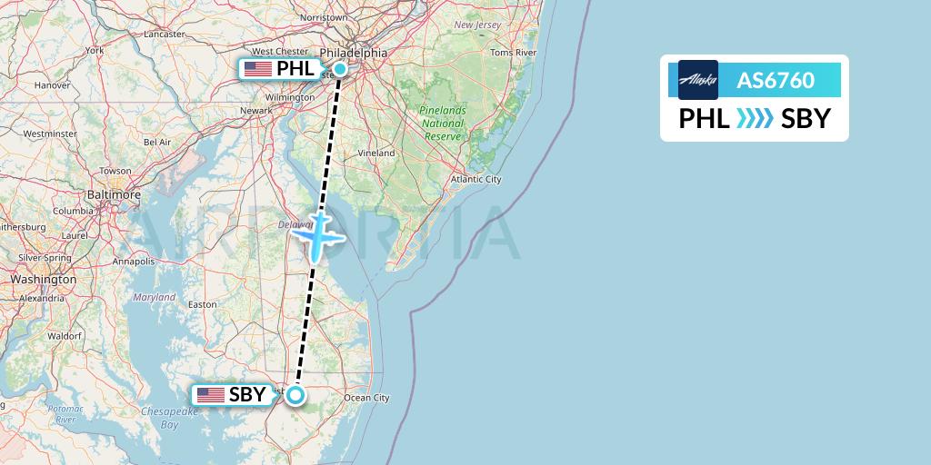 AS6760 Alaska Airlines Flight Map: Philadelphia to Salisbury