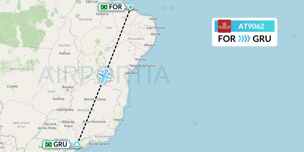 AT9062 Royal Air Maroc Flight Map: Fortaleza to Sao Paulo