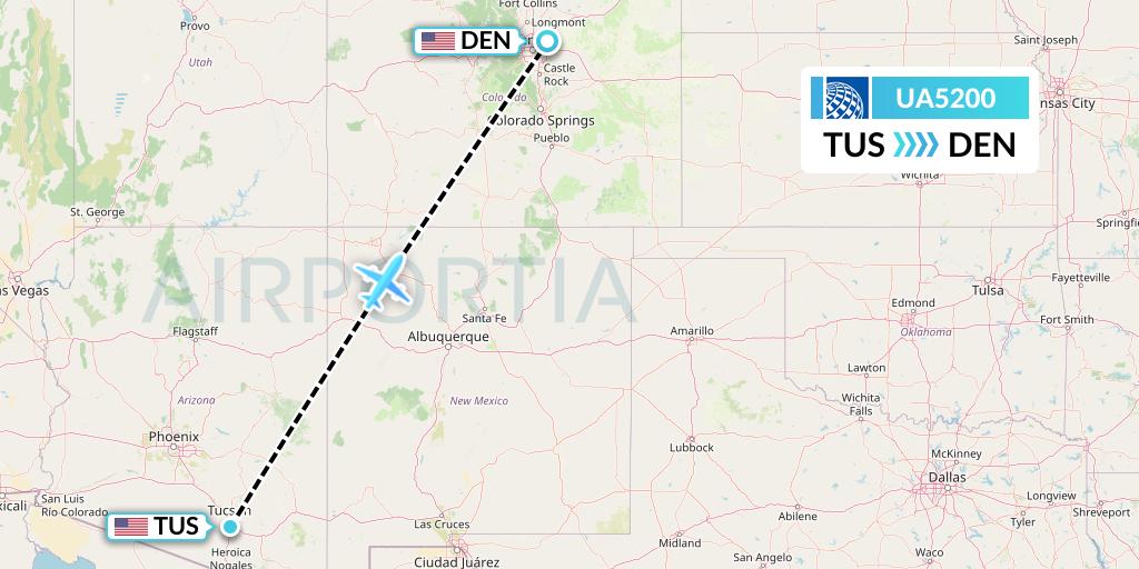 UA5200 United Airlines Flight Map: Tucson to Denver