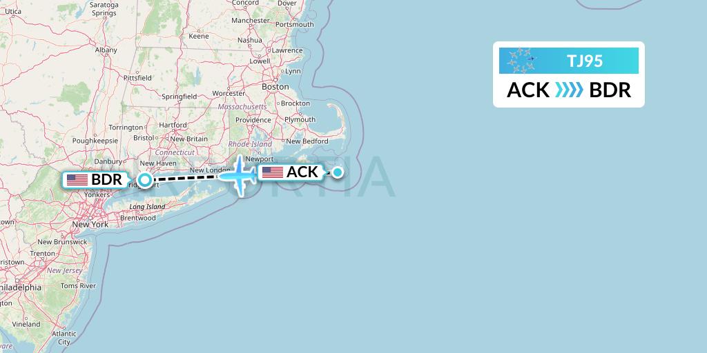 TJ95 Tradewind Aviation Flight Map: Nantucket to Stratford