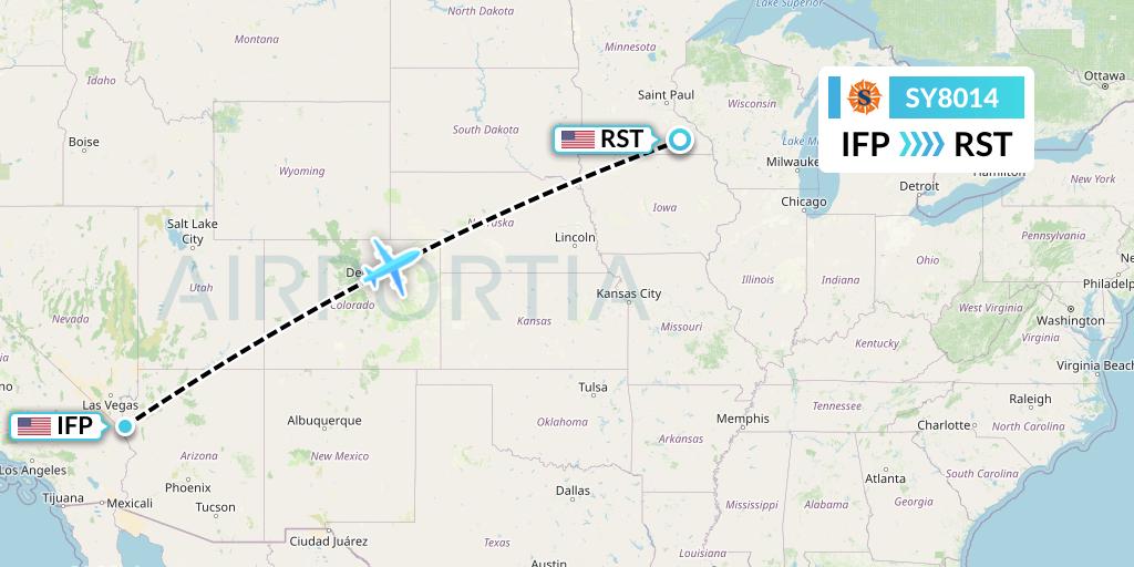 SY8014 Sun Country Airlines Flight Map: Bullhead City to Rochester