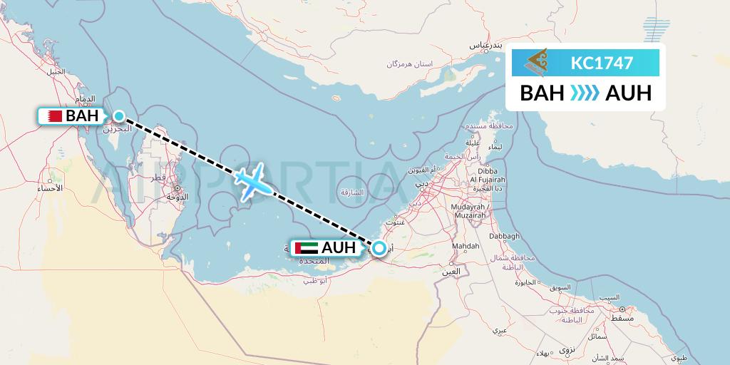 KC1747 Air Astana Flight Map: Bahrain to Abu Dhabi
