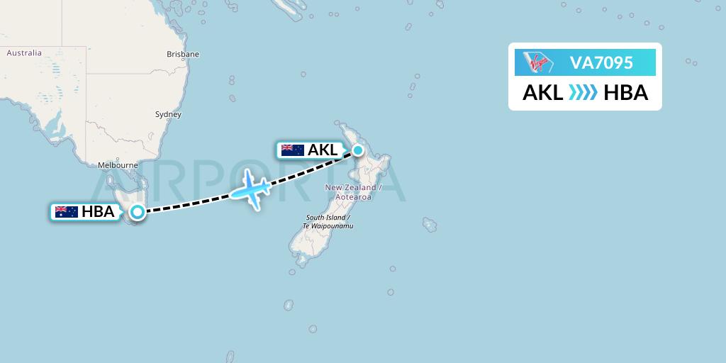 VA7095 Virgin Australia Flight Map: Auckland to Hobart
