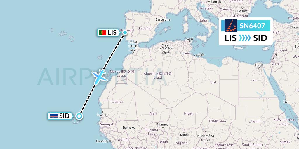 SN6407 Brussels Airlines Flight Map: Lisbon to Espargos