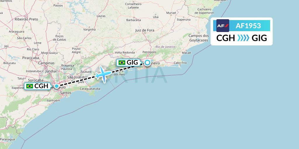 AF1953 Air France Flight Map: Sao Paulo to Rio de Janeiro