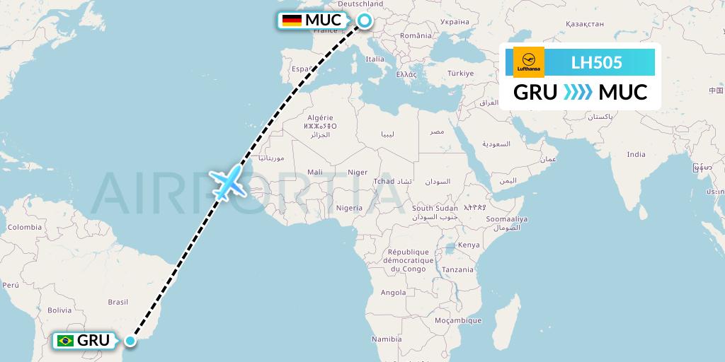 LH505 Lufthansa Flight Map: Sao Paulo to Munich