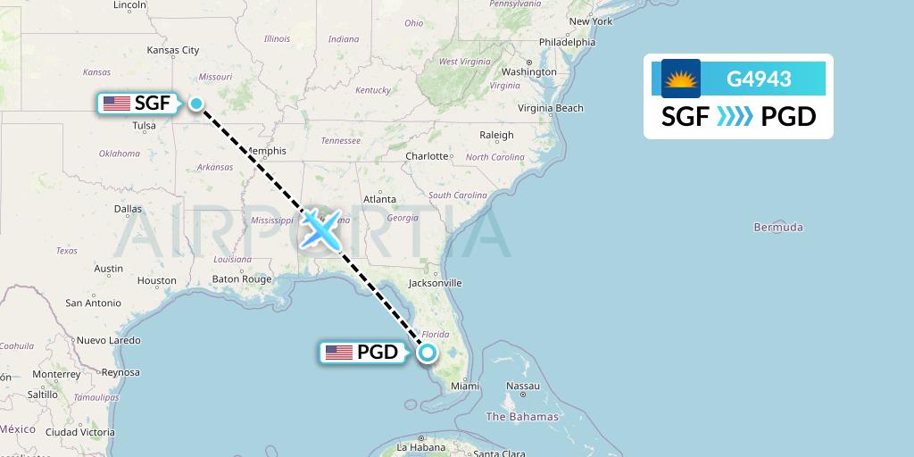 G4943 Allegiant Air Flight Map: Springfield to Punta Gorda
