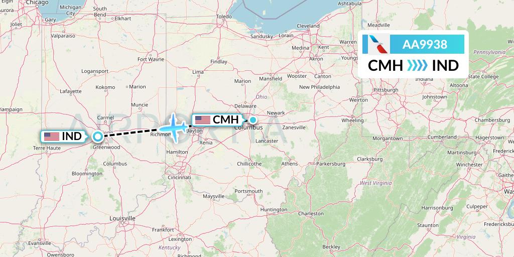 AA9938 American Airlines Flight Map: Columbus to Indianapolis
