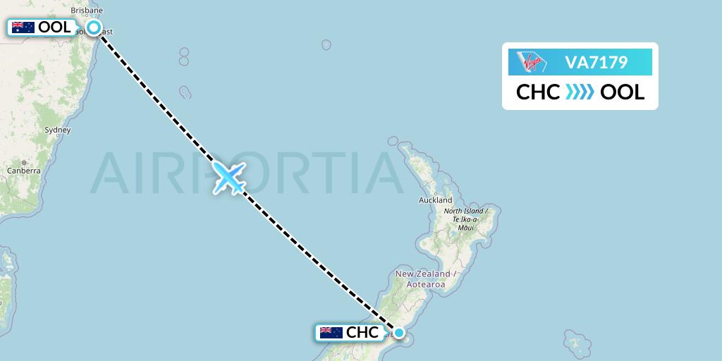 VA7179 Virgin Australia Flight Map: Christchurch to Gold Coast