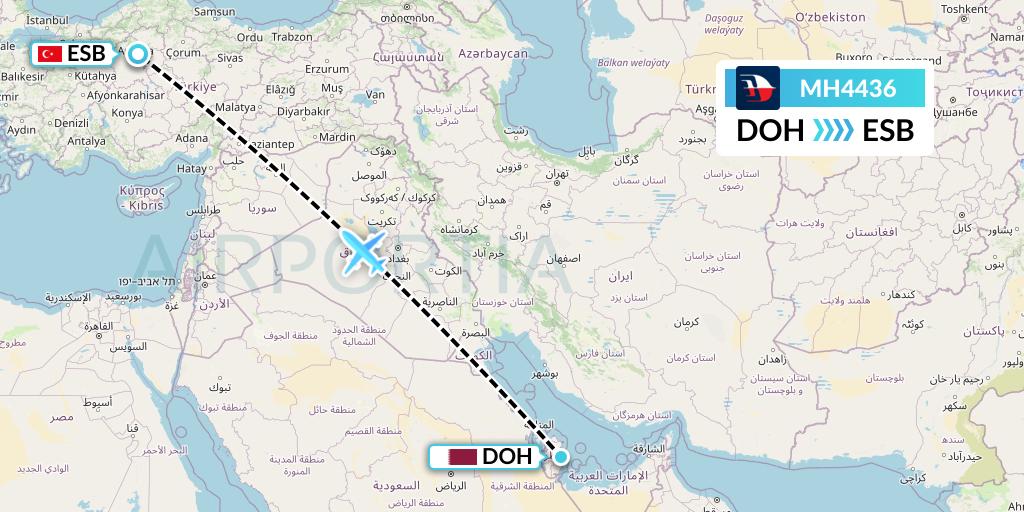 MH4436 Malaysia Airlines Flight Map: Doha to Ankara