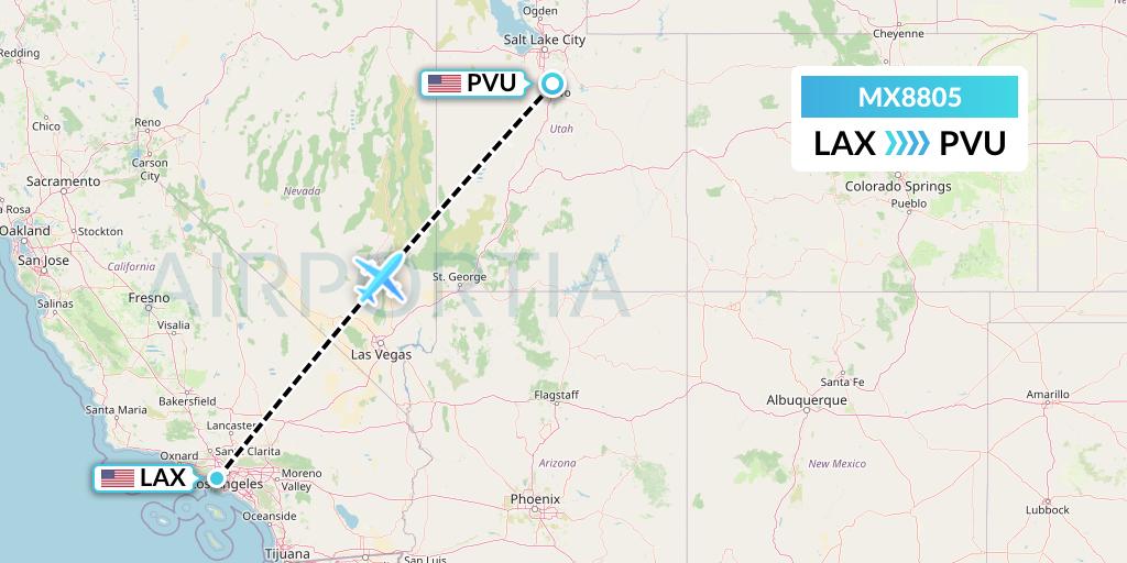 MX8805 Breeze Airways Flight Map: Los Angeles to Provo