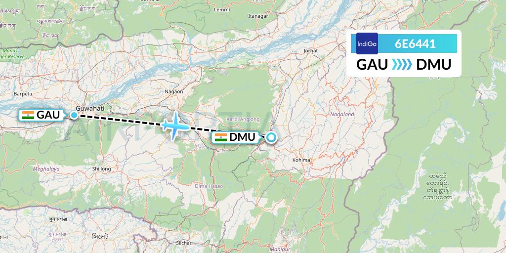 6E6441 IndiGo Airlines Flight Map: Guwahati to Dimapur