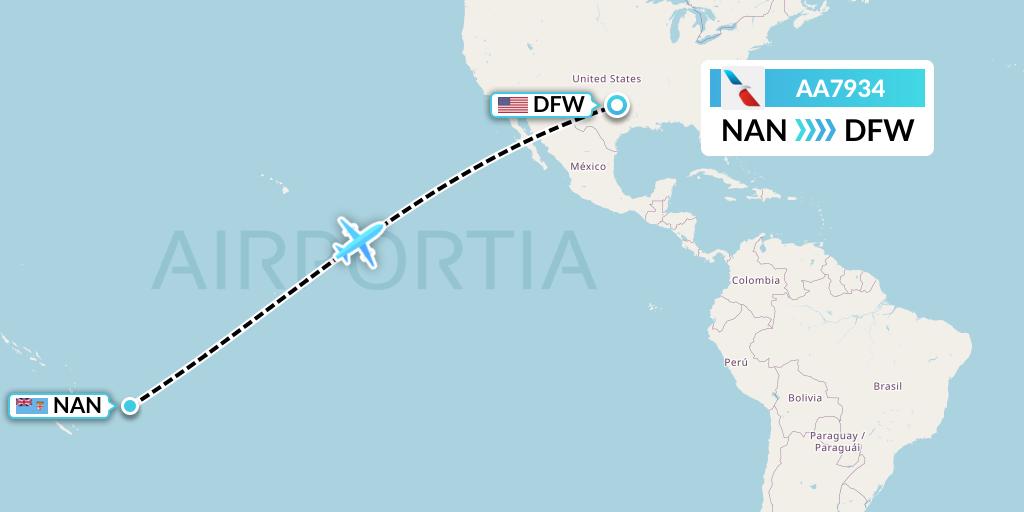 AA7934 American Airlines Flight Map: Nadi to Dallas