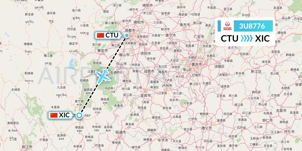 3U8776 Sichuan Airlines Flight Map: Chengdu to Xichang