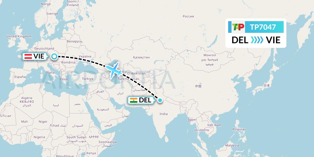 TP7047 TAP Portugal Flight Map: Delhi to Vienna