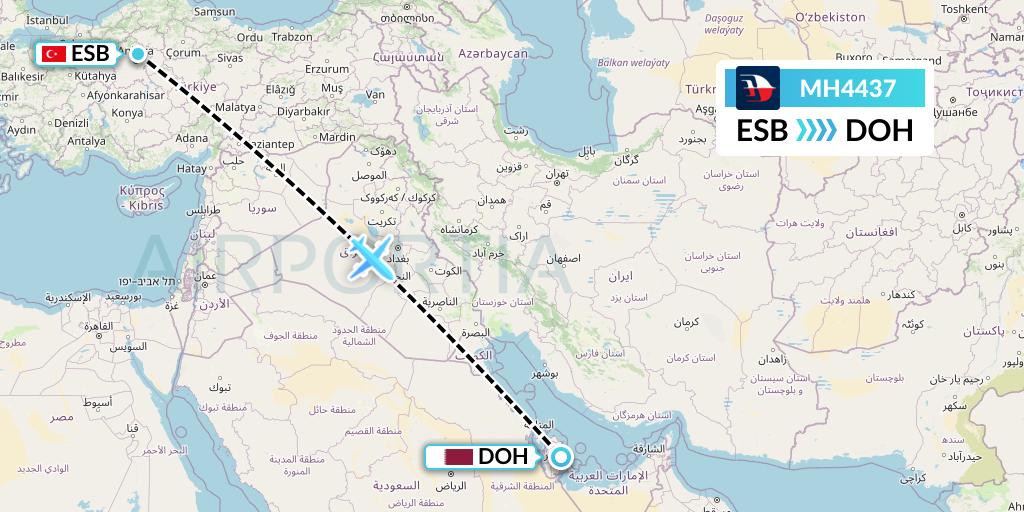MH4437 Malaysia Airlines Flight Map: Ankara to Doha