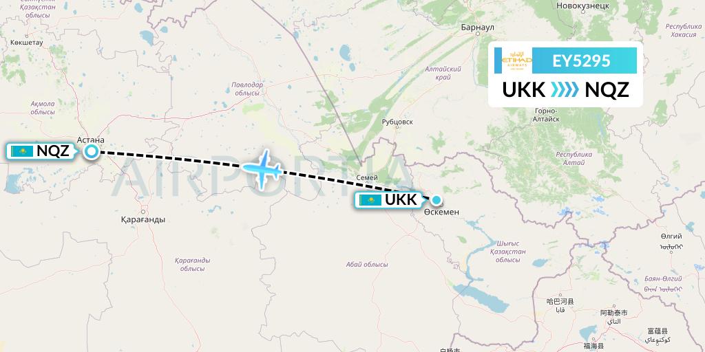 EY5295 Etihad Airways Flight Map: Oskemen to Astana