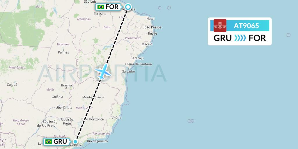 AT9065 Royal Air Maroc Flight Map: Sao Paulo to Fortaleza
