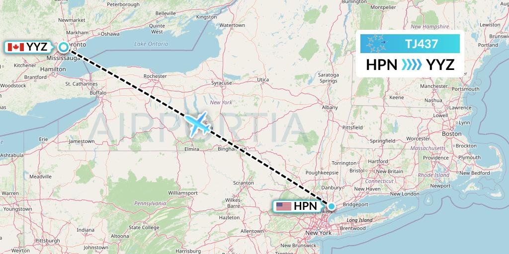 TJ437 Tradewind Aviation Flight Map: White Plains to Toronto